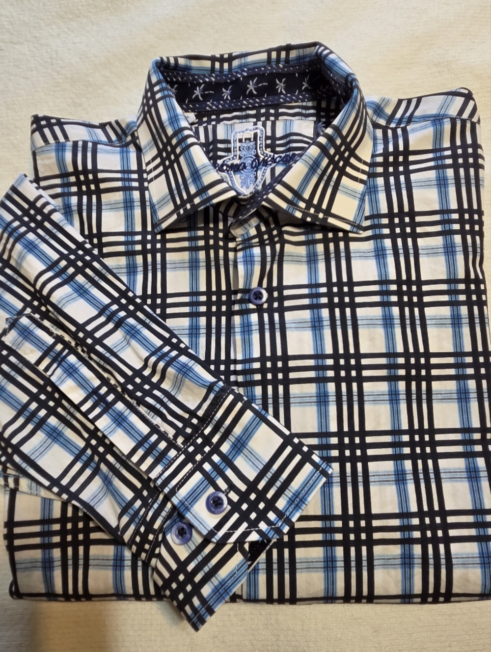 Luchiano Visconti Men's Blue & Black Plaid Button-Up Shirt. Sz XL